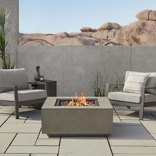 Aegean 36" Square Propane or Natural Gas Fire Pit Table in Mist Gray Steel
