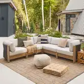 Stratton Outdoor 5 Piece Sectional Sofa in Beechwood Aluminum & Oat Sunbrella&reg;