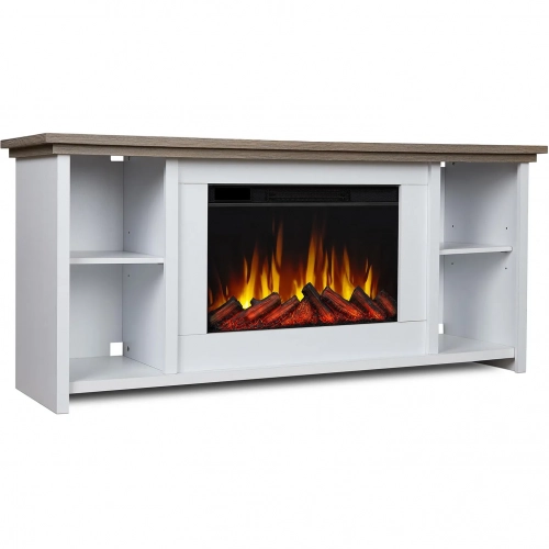 Tramore 62" Slim TV Stand w/ Electric Fireplace in White & Wood