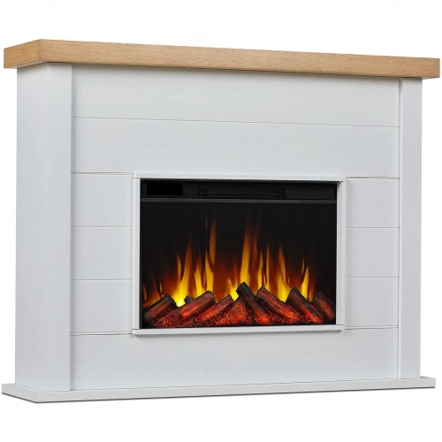 Marshall 49" Slim Electric Fireplace in White Shiplap & Oak Veneer