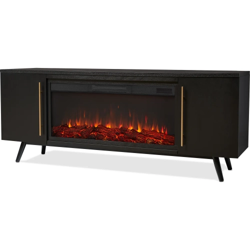Morris 72" Landscape TV Stand with Electric Fireplace in Black Wood