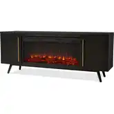 Morris 72" Landscape TV Stand with Electric Fireplace in Black Wood