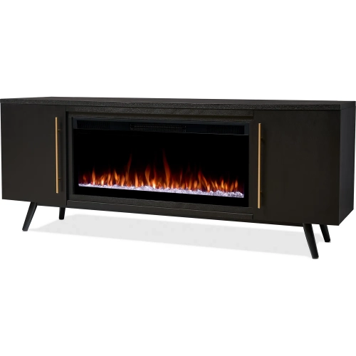 Morris 72" Smart Landscape TV Stand with Electric Fireplace in Black Wood