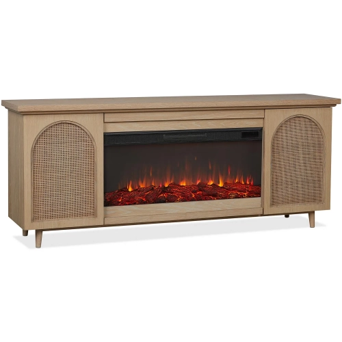 Dahlia 75" Electric Fireplace TV Stand in White Oak Finish & Cane