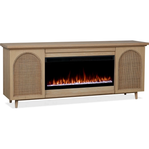 Dahlia 76" Smart Landscape Electric Fireplace TV Stand in White Oak & Cane