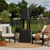 Ferro 70" Chiminea Fire Pit with Hidden Propane Tank in Black Metal