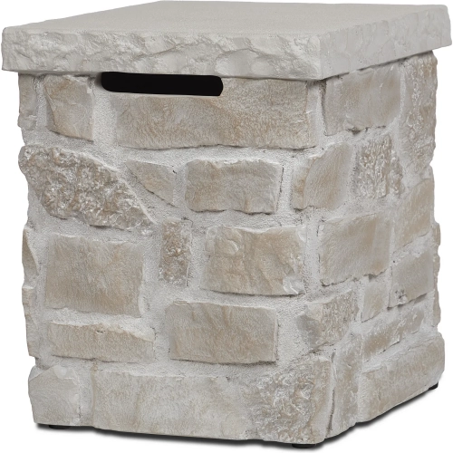 Scottsdale 20"H Square Stone Propane Tank Cover Side Table in Beige Faux Stone Resin