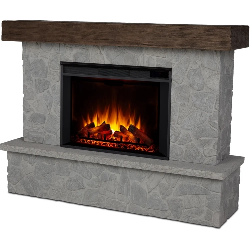 Odette 64" Grand Electric Fireplace in Faux Natural Stone & Wood Resin