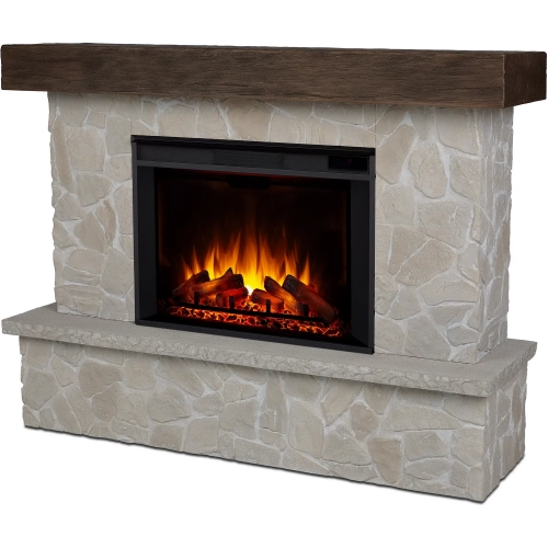Odette 64" Grand Electric Fireplace in Faux Glacier Stone & Wood Resin