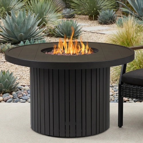 Calvin 44" Round Propane Fire Pit Table with Hidden Tank in Bronze Metal