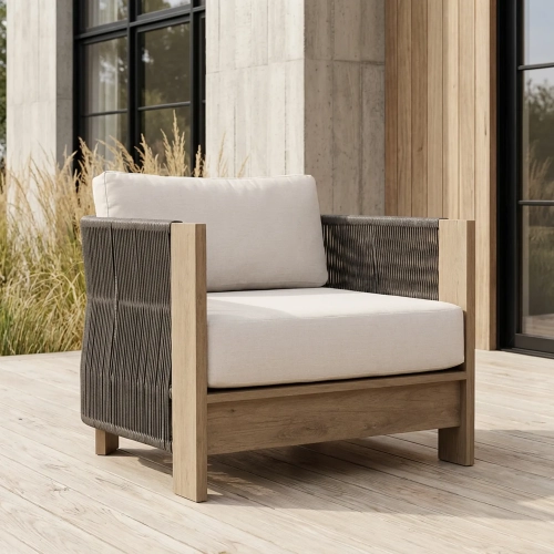 Stratton Outdoor Accent Lounge Chair in Beechwood Aluminum & Oat Sunbrella&reg;