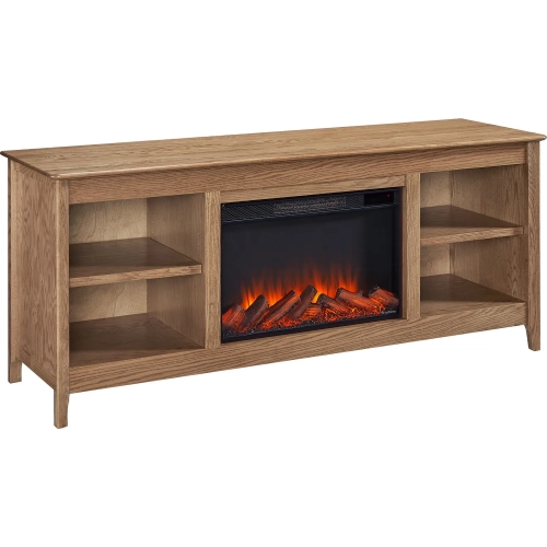 Ashford 68" Slim Electric Fireplace TV Stand in Tan Oak Finish Wood