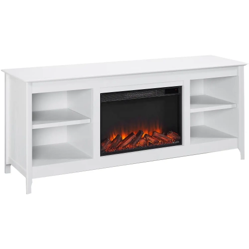 Ashford 68" Slim Electric Fireplace TV Stand in White Wash Finish Wood