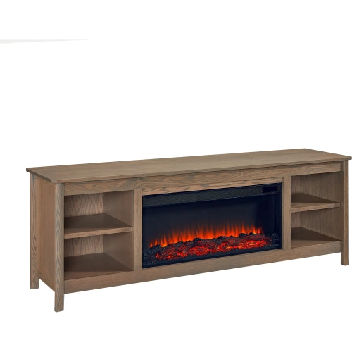 Rowan 81" Landscape TV Stand with Electric Fireplace in Antique Oak Finish Wood