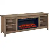 Rowan 81" Landscape TV Stand with Electric Fireplace in Antique Oak Finish Wood