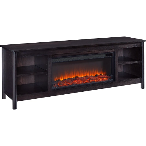 Rowan 81" Landscape TV Stand with Electric Fireplace in Dark Oak Finish Wood