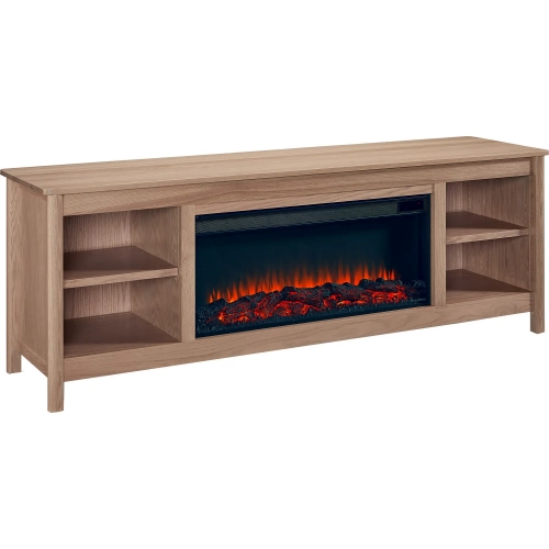 Rowan 81" Landscape TV Stand with Electric Fireplace in Light Oak Finish Wood