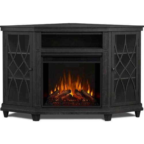 Lynette 56" Corner TV Stand w/ Electric Fireplace in Gray