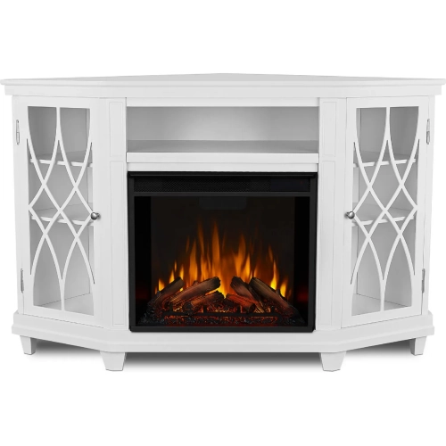 Lynette 56" Corner TV Stand w/ Electric Fireplace in White
