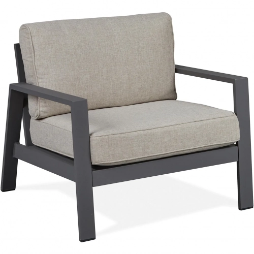 Aegean Outdoor Accent Chair in Weathered Slate Aluminum & Tan Fabric