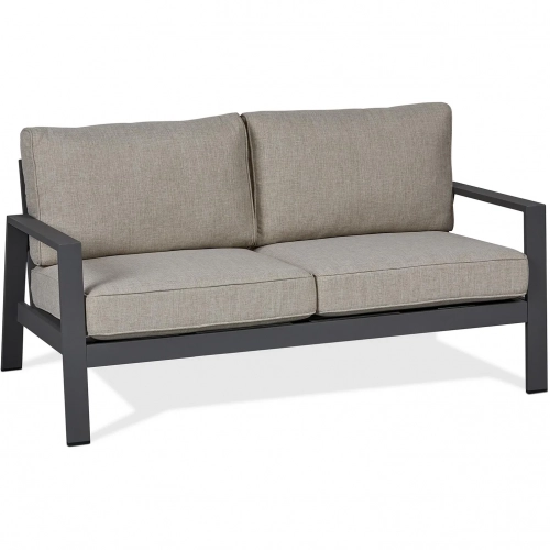 Aegean Outdoor 55" Sofa in Weathered Slate Aluminum & Tan Fabric