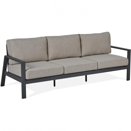 Aegean Outdoor 80" Sofa in Weathered Slate Aluminum & Tan Fabric