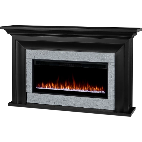 Sonia 69" Smart Landscape Electric Fireplace in Black Wood & Faux Brick