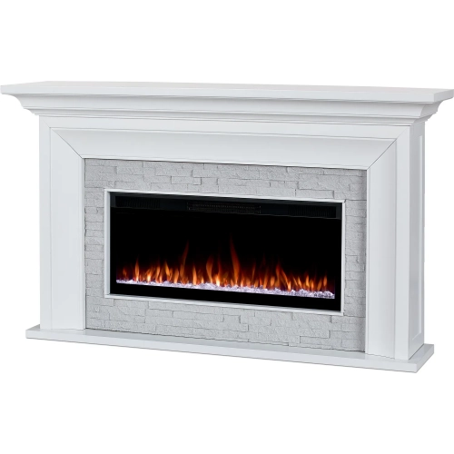 Sonia 69" Smart Landscape Electric Fireplace in White Wood & Faux Brick