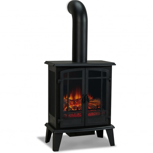 Foster Stove Electric Fireplace in Black Metal & Glass