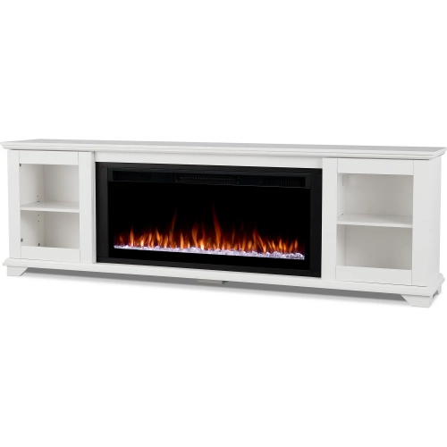 Benjamin 81" Smart Landscape Electric Fireplace TV Stand in White Wood