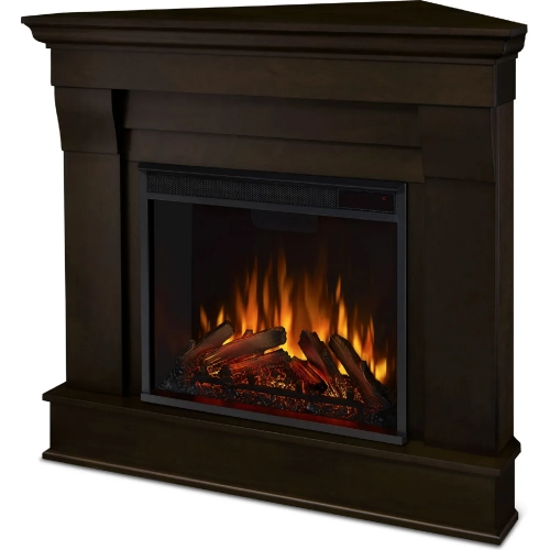 Chateau Corner Electric Fireplace in Dark Walnut Finish Wood