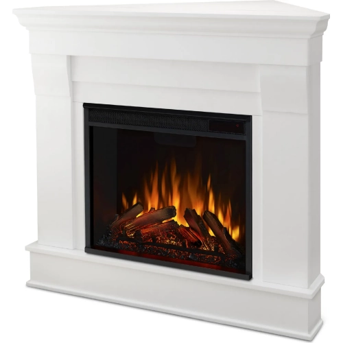 Chateau Corner Electric Fireplace in White Finish Wood