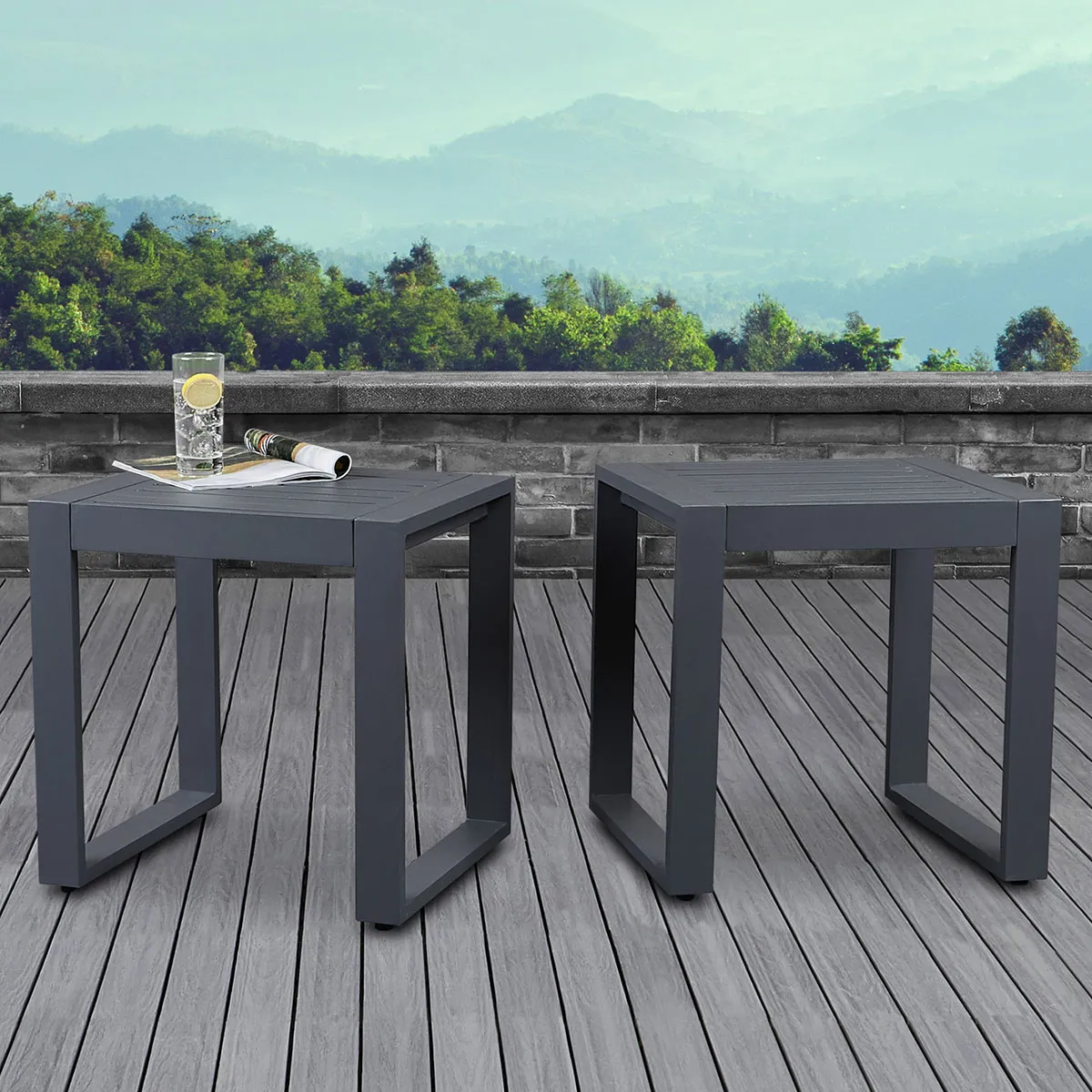 Baltic Outdoor Side Table in Gray Aluminum (Set of 2)