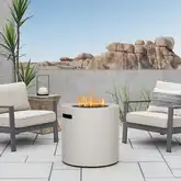 Aegean 24" Round Propane Fire Pit Table with Hidden Tank in Light Sand Steel