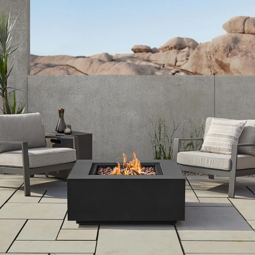 Aegean 36" Square Propane or Natural Gas Fire Pit Table in Black Steel