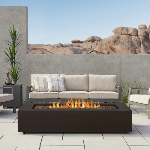 Aegean 70" Propane or Natural Gas Fire Pit Table in Dark Bronze Steel