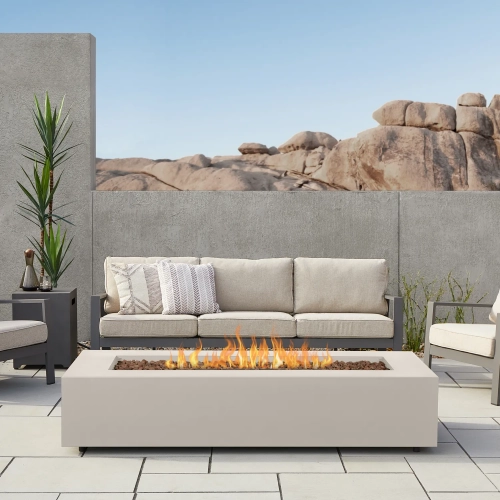 Aegean 70" Propane or Natural Gas Fire Pit Table in Light Sand Steel