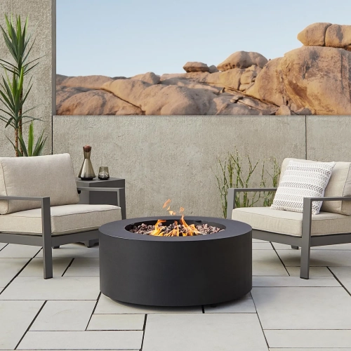 Aegean 36" Round Propane or Natural Gas Fire Pit Table in Black Steel