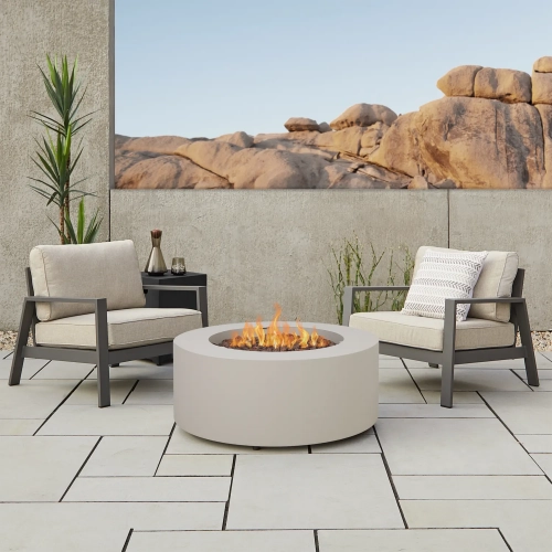 Aegean 36" Round Propane or Natural Gas Fire Pit Table in Light Sand Steel