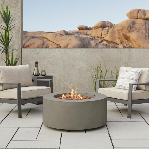 Aegean 36" Round Propane or Natural Gas Fire Pit Table in Mist Gray Steel