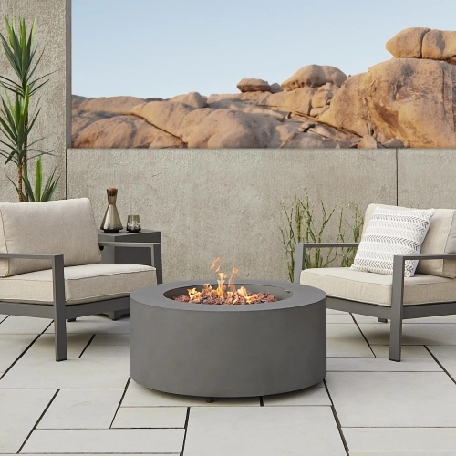 Aegean 36" Round Propane or Natural Gas Fire Pit Table in Weathered Slate