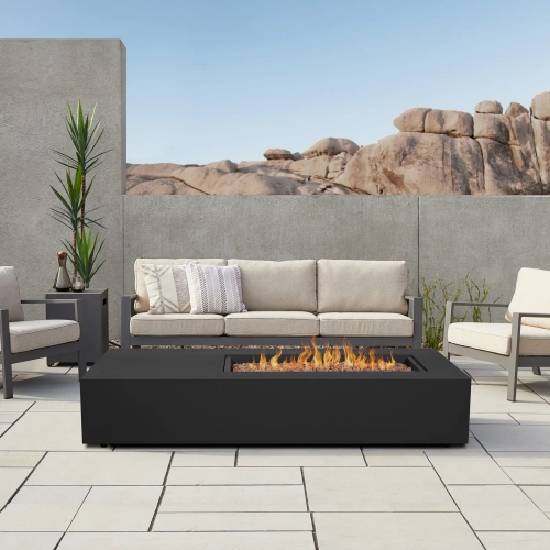 Aegean 75" Asymmetrical Propane or Natural Gas Fire Pit Table in Black Steel
