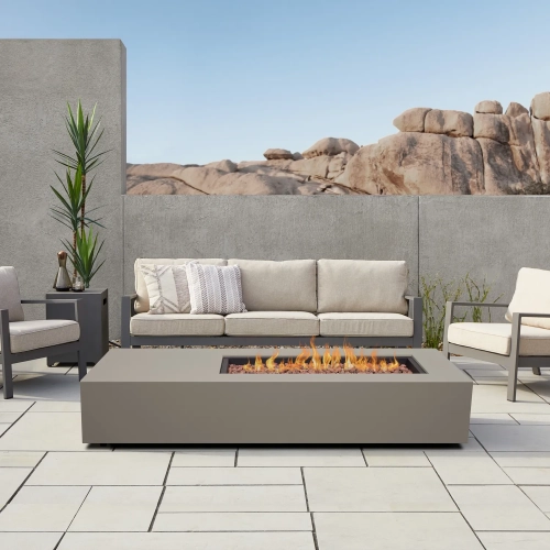 Aegean 75" Asymmetrical Propane or Natural Gas Fire Pit Table in Mist Gray Steel