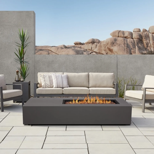 Aegean 75" Asymmetrical Propane or Natural Gas Fire Pit Table in Weathered Slate Steel