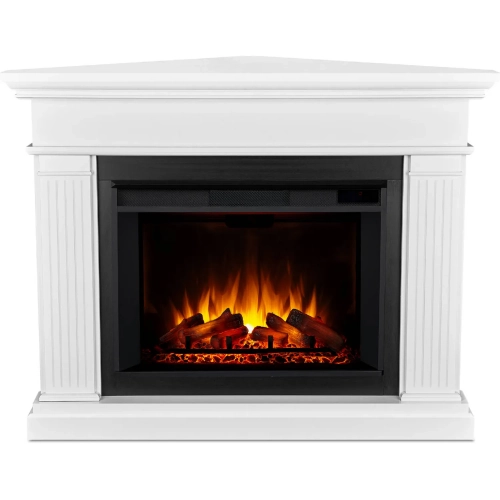 Kennedy Grand Corner Electric Fireplace in White Finish Wood