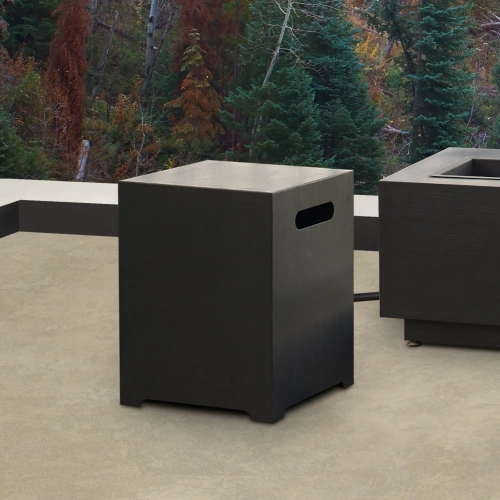 T0025 20"H Square Propane Tank Cover and Side Table in Light Sand Metal