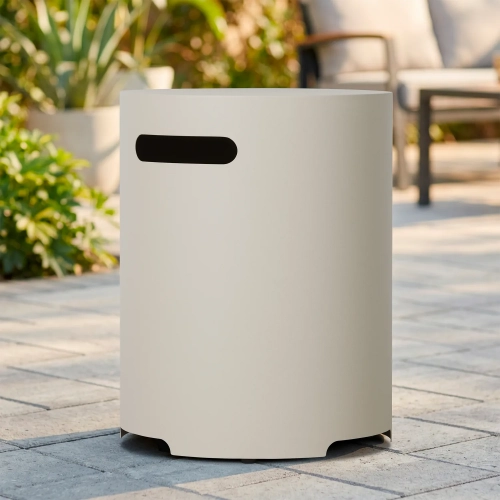 T0028 20"H Round Propane Tank Cover and Side Table in Light Sand Metal