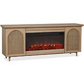 Dahlia 75" Electric Fireplace TV Stand in White Oak Finish & Cane