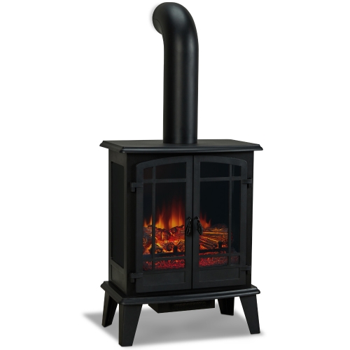 Foster Stove Electric Fireplace in Black Metal & Glass