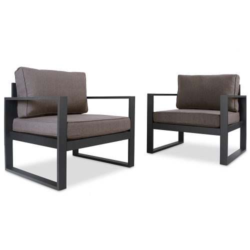 Baltic Outdoor Arm Chair in Black Aluminum with Desert Brown Cushions (Set of 2)